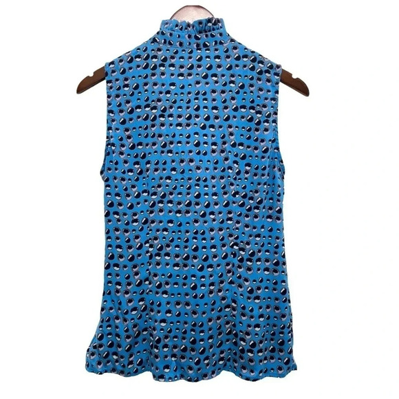 Tucker Sleeveless Ruffle Neck Silk Blouse Keyhole Casual Chic Blue Print Size S - Picture 3 of 8